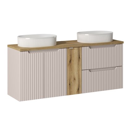 Koupelnová skříňka s deskovými umyvadly set Nova Cashmere 140 kašmír/dub coast evoke