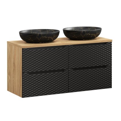 Koupelnová skříňka s deskovými umyvadly set Ocean Black 120 černá/dub olejovaný