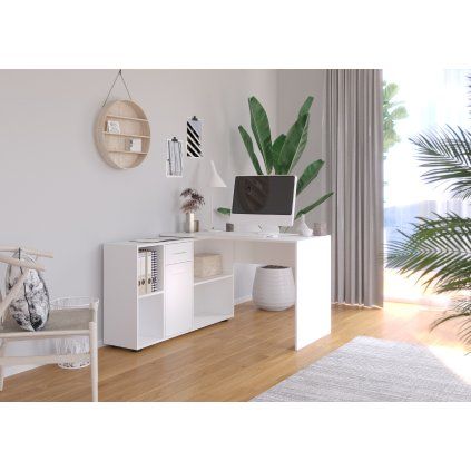 Rohový PC stůl ELISEO W, bílá
