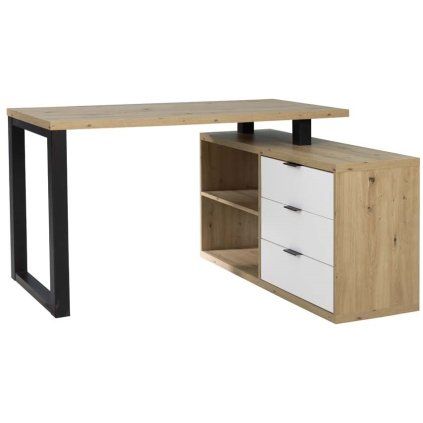Rohový PC stůl MARO II B-ART, dub artisan/bílá/černá