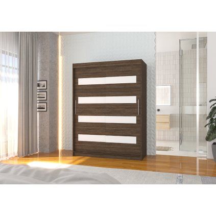 Šatní skříň posuvná MARTINEZ CH-WL 150, choco/bílý Lacobel