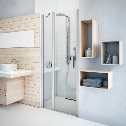 Jednokřídlé sprchové dveře TDN1 pro instalaci do niky - bez vaničky
