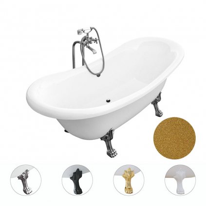 Volně stojící vana ze sanitárního kompozitu Amelia Glam Z 190x77 s přepadem
