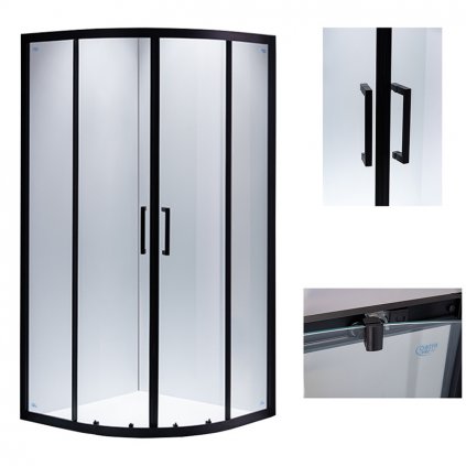 Čtvrtkruhový sprchový kout HYD-RK01A 80x80 černá/transparent - bez vaničky