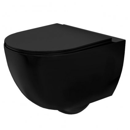 Závěsná WC mísa se SoftClose sedátkem REA CARLO MINI RIMLESS Flat, černá mat