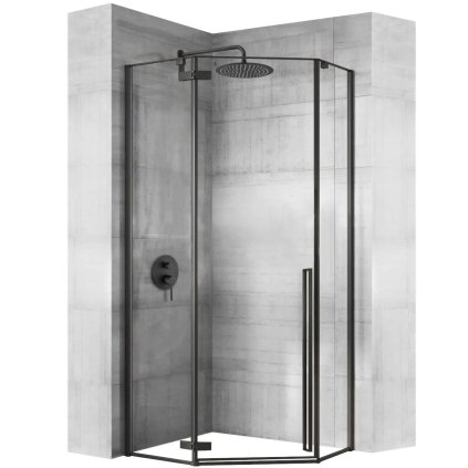 Pětiúhelníkový sprchový kout REA DIAMOND 90x90 cm, černý matný + vanička Diamond černá
