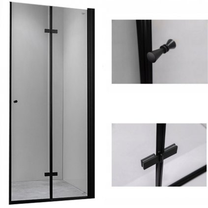 Zalamovací otočné sprchové dveře HYD-JSD01 90 černá/transparent pro instalaci do niky