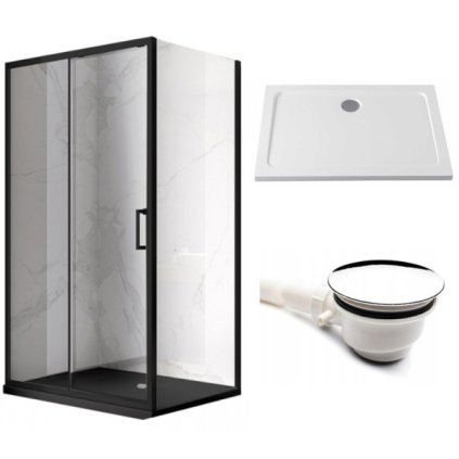 Obdélníkový sprchový kout HYD-OK103A 100x80 černý/transparent + vanička HYD-OSV-ST03A bílá