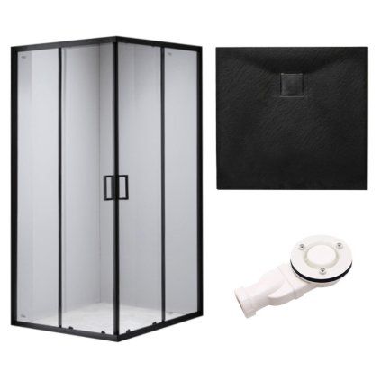 Čtvercový sprchový kout BL30B 90x90 černá/transparent + vanička RIKO černá