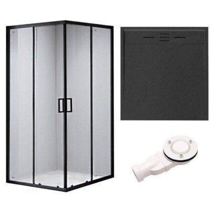 Čtvercový sprchový kout BL30B 90x90 černá/transparent + vanička DEKO černá