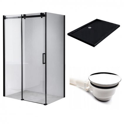 Obdélníkový sprchový kout HYD-OK14A 100x90 černý/transparent + vanička HYD-OSV-ST04A černá