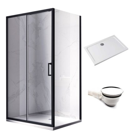 Obdélníkový sprchový kout HYD-OK104C 120x90 černá/transparent + vanička HYD-OSV-ST04C bílá