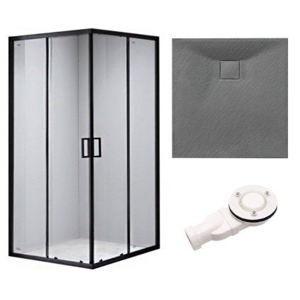 Čtvercový sprchový kout BL30B 90x90 černá/transparent + vanička JUKO šedá