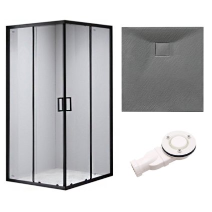 Čtvercový sprchový kout HYD-SK30B 90x90 černá/transparent + vanička HYD-SSV-JUKO šedá
