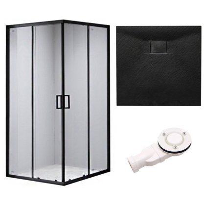 Čtvercový sprchový kout BL30B 90x90 černá/transparent + vanička JUKO černá