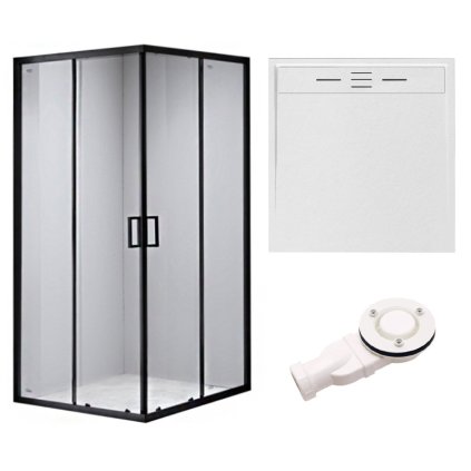 Čtvercový sprchový kout HYD-SK30B 90x90 černá/transparent + vanička HYD-SSV-DEKO bílá