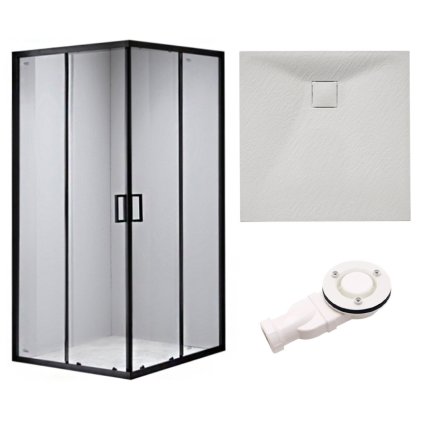 Čtvercový sprchový kout HYD-SK30B 90x90 černá/transparent + vanička HYD-SSV-JUKO bílá