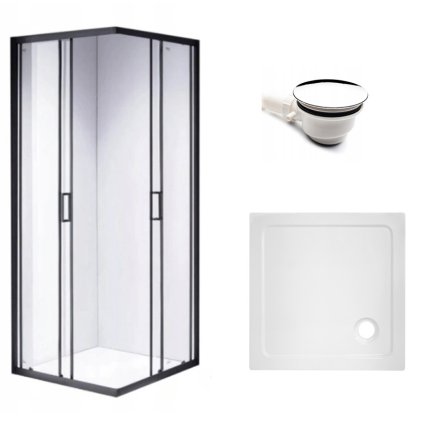 Čtvercový sprchový kout HYD-SK30A 80x80 černá/transparent + vanička HYD-SSV-ST02A bílá
