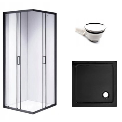 Čtvercový sprchový kout HYD-SK30B 90x90 černá/transparent + vanička HYD-SSV-ST02B černá