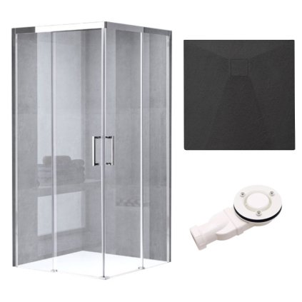 Čtvercový sprchový kout HYD-SK90B 90x90 chrom/transparent + vanička HYD-SSV-RIKO černá