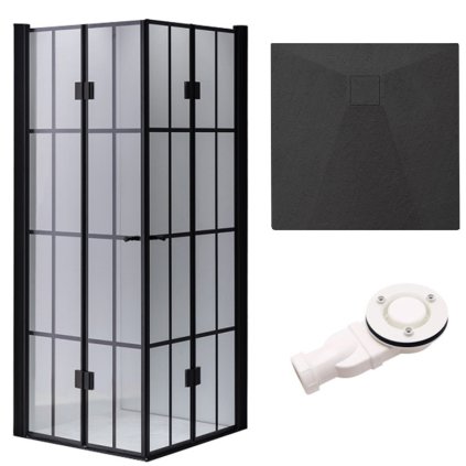 Čtvercový sprchový kout HYD-SK08B-M 90x90 černá/transparent + vanička HYD-SSV-RIKO černá