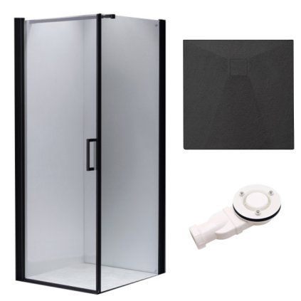 Čtvercový sprchový kout BS04B 90x90 černá/transparent + vanička RIKO BL černá