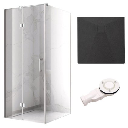 Čtvercový sprchový kout HYD-SK01C 90x90 chrom/transparent + vanička HYD-SSV-RIKO černá