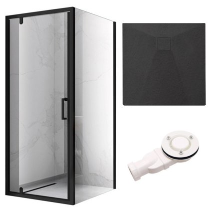 Čtvercový sprchový kout HYD-SK04C 90x90 černá/transparent + vanička HYD-SSV-SSV-RIKO černá