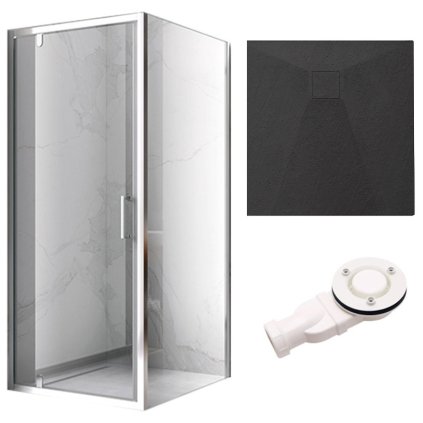 Čtvercový sprchový kout HYD-SK04C 90x90 chrom/transparent + vanička HYD-SSV-RIKO černá