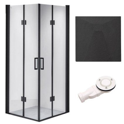 Čtvercový sprchový kout BS05B 90x90 černá/transparent + vanička RIKO BL černá