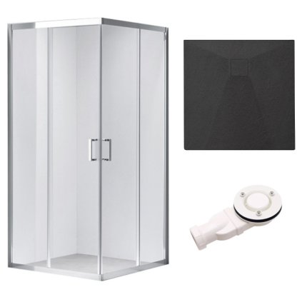 Čtvercový sprchový kout HYD-SK102B 90x90 chrom/transparent + vanička HYD-SSV-RIKO černá