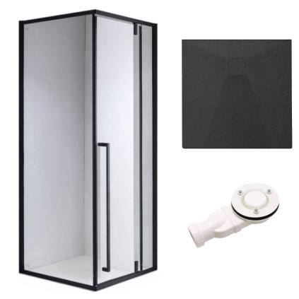 Čtvercový sprchový kout HYD-SK11B 90x90 černá/transparent + vanička HYD-SSV-RIKO černá