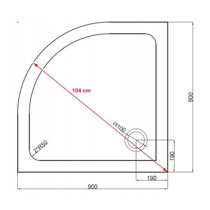 Čtvrtkruhová akrylátová sprchová vanička HYD-RSV-ST01A 90x90 černá