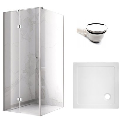Čtvercový sprchový kout HYD-SK01B 80x80 chrom/transparent + vanička HYD-SSV-ST02A bílá