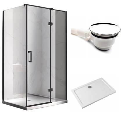 Obdélníkový sprchový kout HYD-OK03D 120x100 černá/transparent + vanička HYD-OSV-ST06C bílá