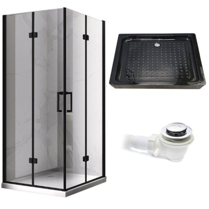 Obdélníkový sprchový kout HYD-OK12A 90x80 černá/transparent + vanička HYD-OSV-ST03E černá