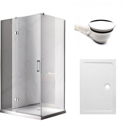 Obdélníkový sprchový kout HYD-OK02C 110x80 chrom/transparent + vanička HYD-OSV-ST03B bílá