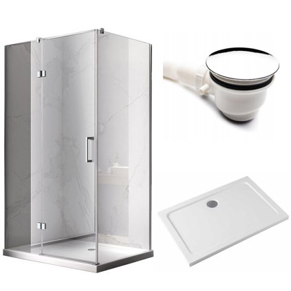 Obdélníkový sprchový kout HYD-OK03D 120x100 chrom/transparent  + vanička HYD-OSV-ST06C bílá
