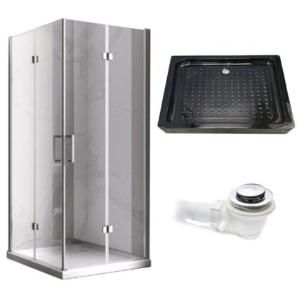 Obdélníkový sprchový kout HYD-OK12A 90x80 chrom/transparent + vanička HYD-OSV-SXL03B černá