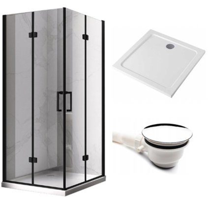 Obdélníkový sprchový kout HYD-OK12A 90x80 černý/transparent + vanička HYD-OSV-ST03E bílá