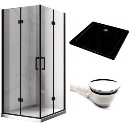 Obdélníkový sprchový kout HYD-OK12A 90x80 chrom/transparent + vanička HYD-OSV-ST03E černá