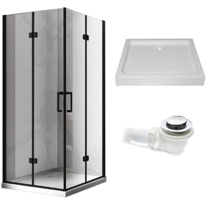 Obdélníkový sprchový kout HYD-OK12A 90x80 černá/transparent + vanička HYD-OSV-SXL03B bílá