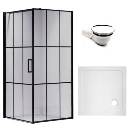 Čtvercový sprchový kout HYD-SK13A 80x80 černá/transparent + vanička HYD-SSV-ST02A bílá