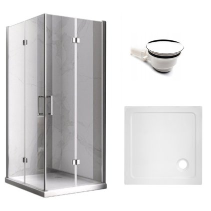 Čtvercový sprchový kout HYD-SK08C 90x90 chrom/transparent + vanička HYD-SSV-ST02B bílá