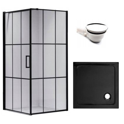 Čtvercový sprchový kout BS13A 80x80 černá/transparent + vanička ST02A BL černá