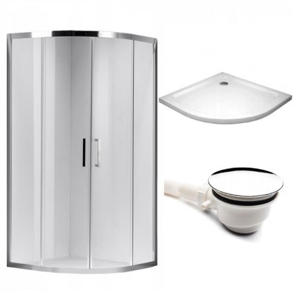 Čtvrtkruhový sprchový kout HYD-RK101B 90x90 cm chrom/transparent + vanička HYD-RSV-ST01B bílá