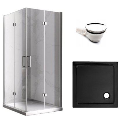Čtvercový sprchový kout HYD-SK08C 90x90 chrom/transparent + vanička HYD-SSV-ST02B černá