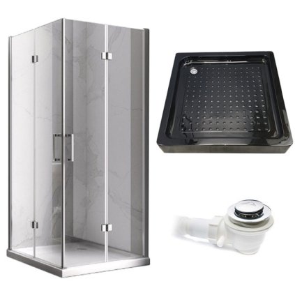 Čtvercový sprchový kout HYD-SK08C 90x90 chrom/transparent + vanička HYD-SSV-SXL02B černá