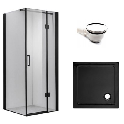 Čtvercový sprchový kout HYD-SK1390A 80x80 černá/transparent + vanička HYD-SSV-ST02A černá