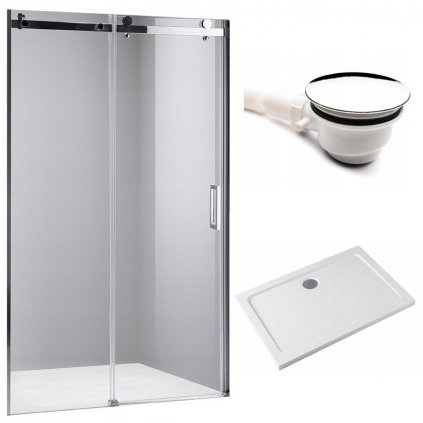 Posuvné sprchové dveře HYD-PD03D 120 chrom/transparent pro instalaci do niky + vanička HYD-OSV-ST06C bílá